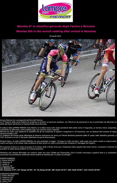 VAI AL REPORT LAMPRE della 3a tappa del Giro del TRENTNO